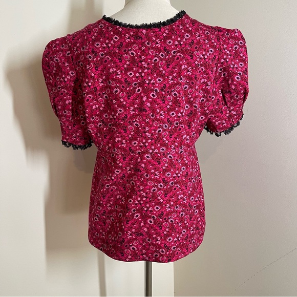 Anthropologie Women’s Maeve Red Black-SZ M-Babydoll Short Puffed Sleeves Top - Picture 3 of 10